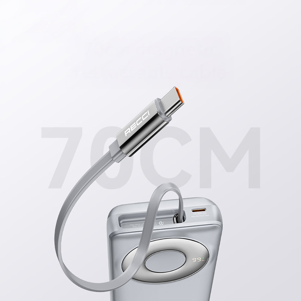 Recci RPB-P72 Hızlı Şarj Özellikli Type-C Kablolu Powerbank 65W 20.000mAh