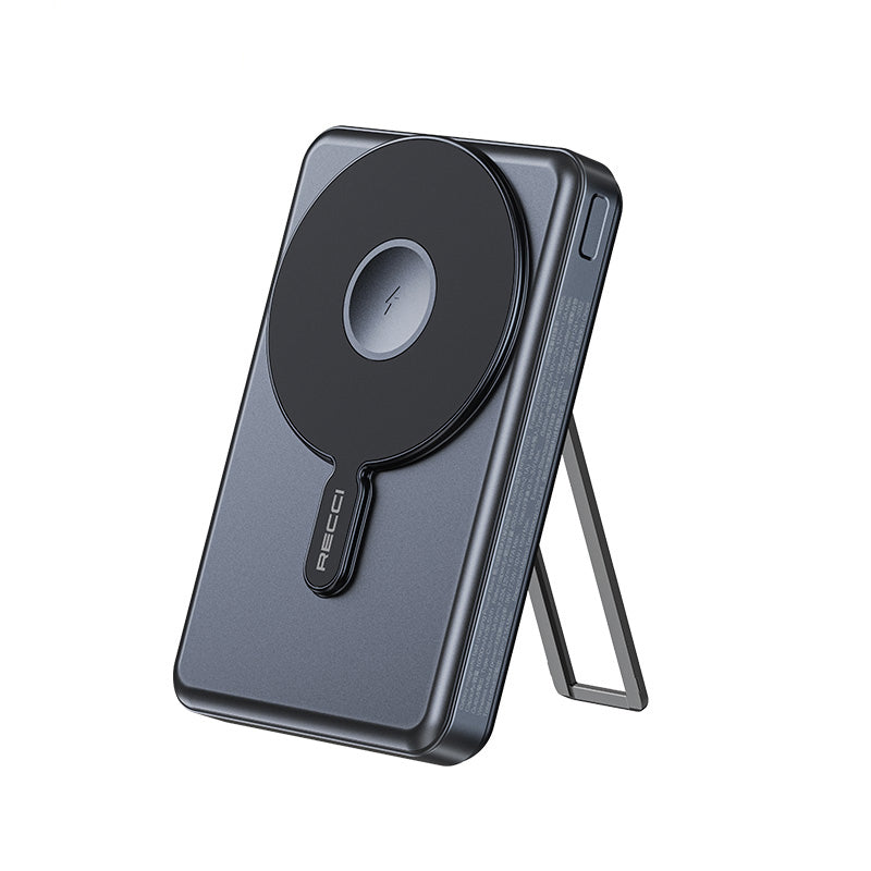 Recci RPB-W23 PD 20W Led Göstergeli Standlı Kablosuz Şarj Özellikli Type-C ve Lightning Kablolu Powerbank 15W 10000mAh