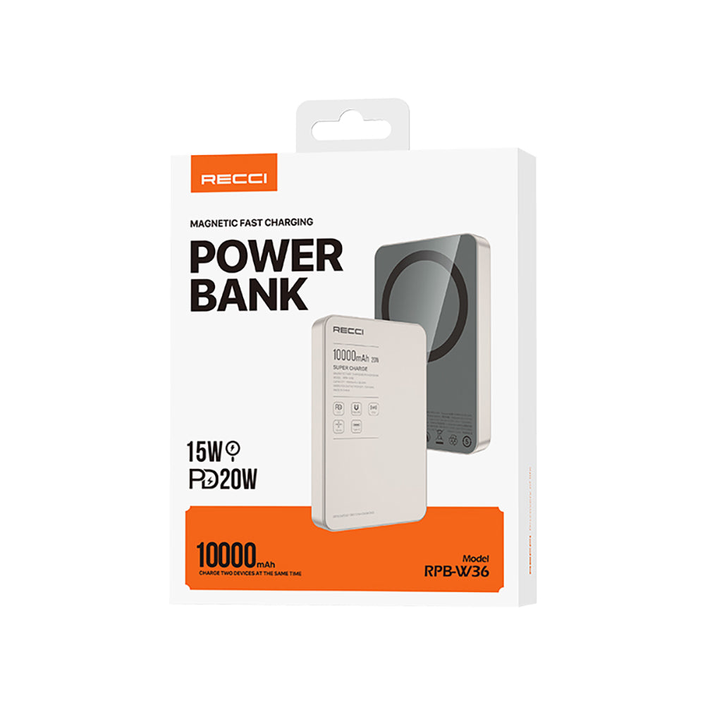 Recci RPB-W36 Ultra İnce PD 20W Hızlı Şarj Özellikli Wireless Powerbank 15W 10000mAh
