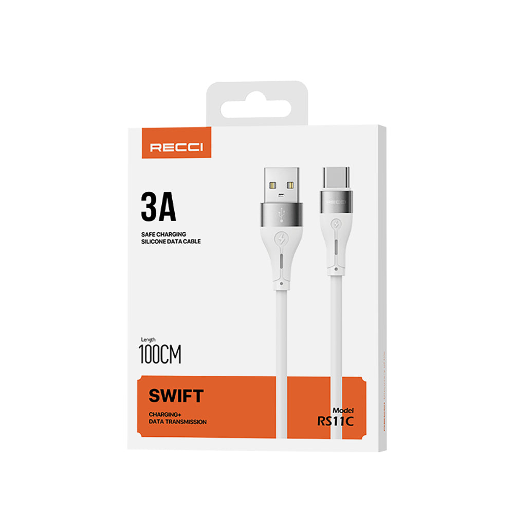 Recci RS11C Swift Serisi USB-A to Type-C 3A Hızlı Şarj Özellikli Data ve Şarj Kablosu 1M