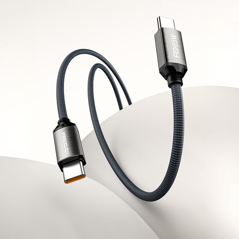 Recci RS35CC Type-C to Type-C PD 65W Örgü Tasarımlı Hızlı Şarj Özellikli Data ve Şarj Kablosu 1M