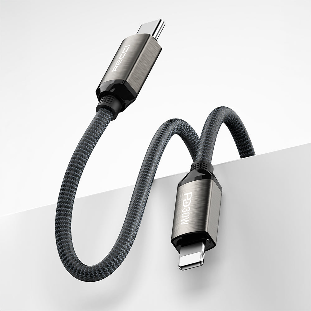 Recci RS35CL Type-C to Lightning PD 30W Örgü Tasarımlı Hızlı Şarj Özellikli Data ve Şarj Kablosu 1M
