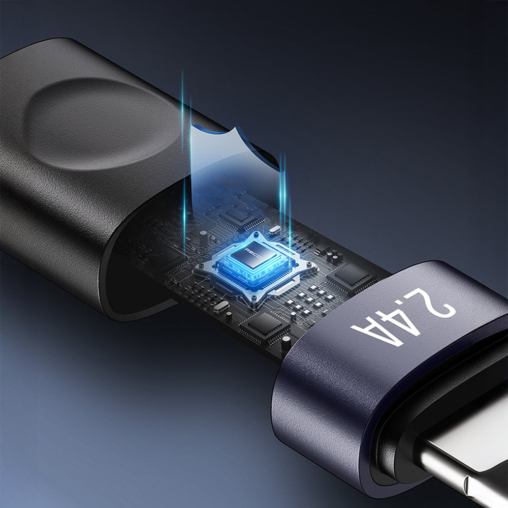 Recci RS50L USB-A to Lightning Örgü Tasarımlı Hızlı Şarj Özellikli Data ve Şarj Kablosu 1M