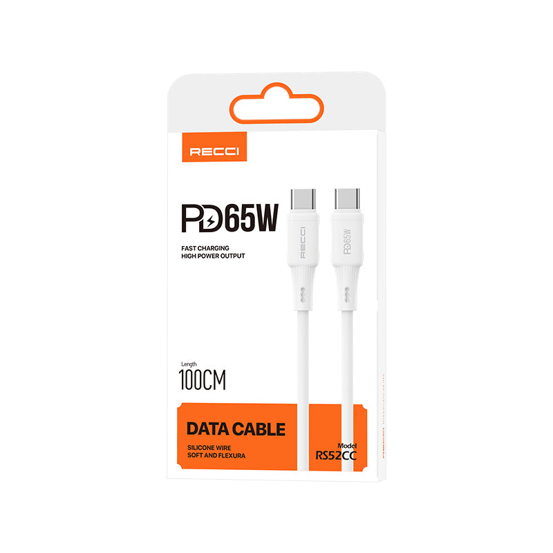 Recci RS52CC Type-C to Type-C PD Hızlı Şarj Özellikli Data ve Şarj Kablosu 65W 1M