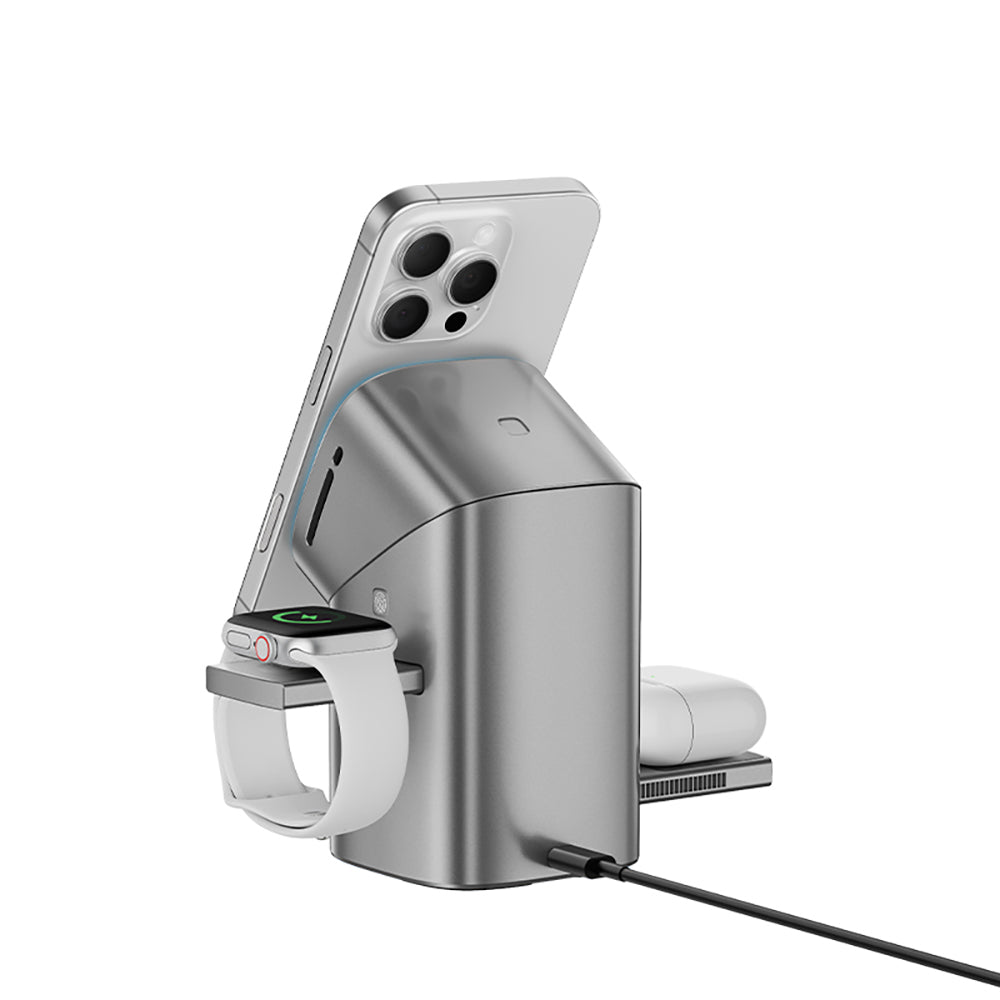 Recci RW05 Qi2 Şarj Teknolojili Ambiyans Işıklı Telefon&Akıllı Saat&Kulaklık 15W 3in1 Kablosuz Şarj Standı