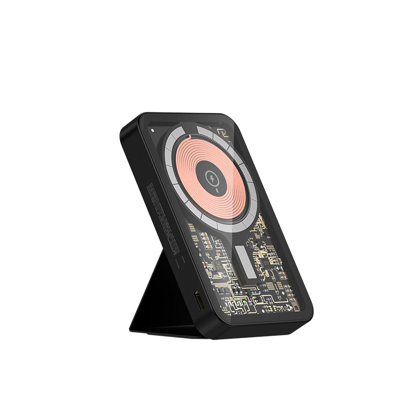 Recci W07 Şeffaf Tasarım Standlı 15W M-safe Şarj Özellikli 20W PD Hızlı Şarj Powerbank 5000mAh