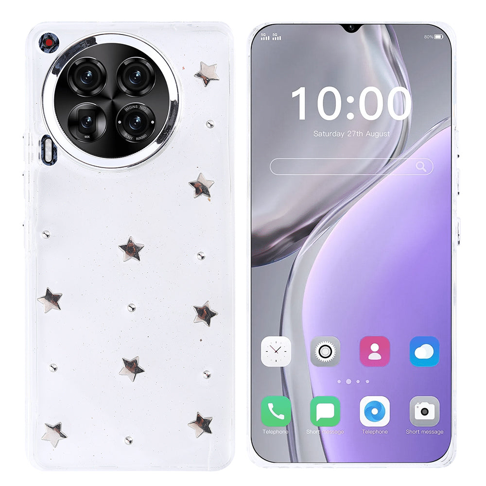 Tecno Camon 30 4G Kılıf Airbag Tasarımlı Simli Şeffaf Zore Kutup Kapak