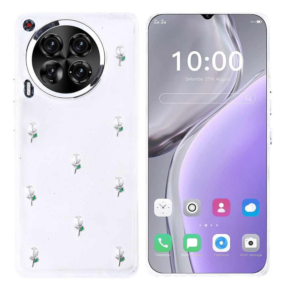 Tecno Camon 30 Kılıf Airbag Tasarımlı Simli Şeffaf Zore Kutup Kapak