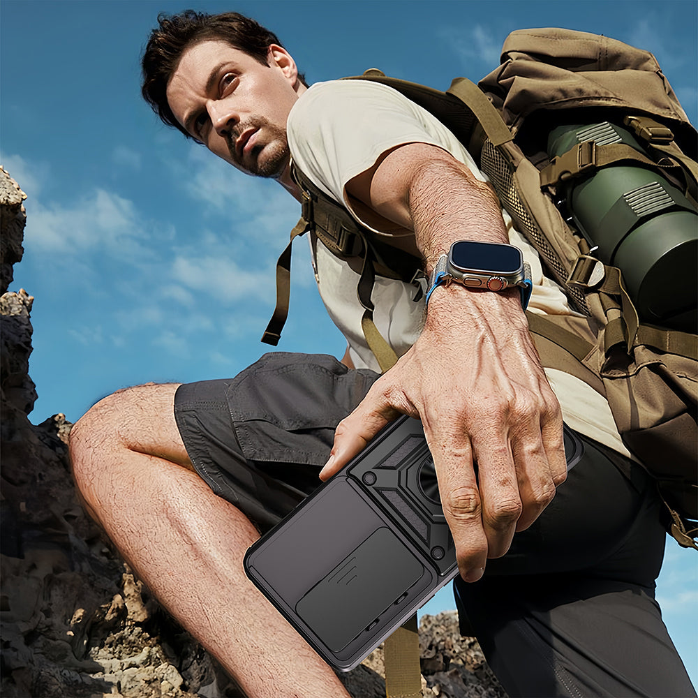 Tecno Camon 40 4G Kılıf Magnetik Standlı Kamera Korumalı Zore Sürgülü Vega Kapak