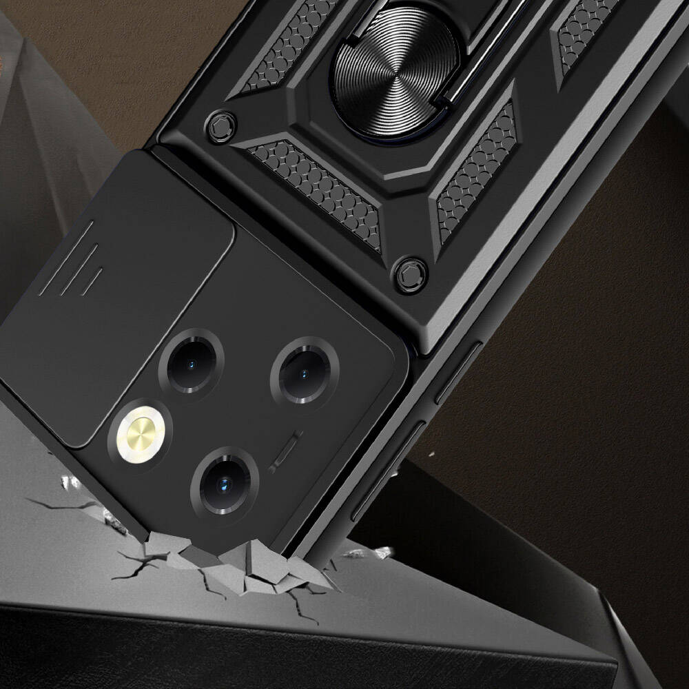 Tecno Spark 20 Pro 4G Kılıf Magnetik Standlı Kamera Korumalı Zore Sürgülü Vega Kapak