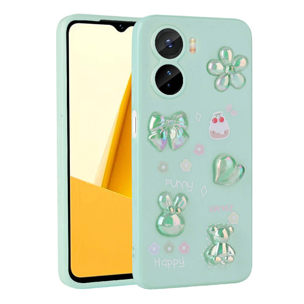 Vivo Y16 Kılıf Kabartma Figürlü Parlak Zore Toys Silikon Kapak