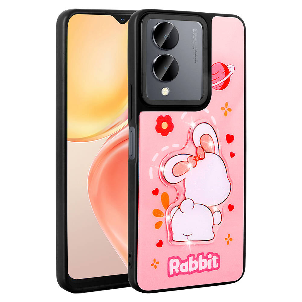 Vivo Y36 5G Kılıf Parlayan Kabartmalı İkonik Figürlü Zore Amas Silikon Kapak