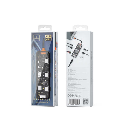 Wiwu CB008 Cyber 8 in 1 Type-C Hub 100W Şarj Destekli Şeffaf Görünümlü SD Kart-RJ45-Hdmi-Usb Çoğaltıcı