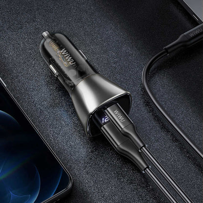 Wiwu PC500 72W PD QC3.0 Ultra Hızlı Şarj Destekli Dijital Göstergeli Araç Şarj Başlığı