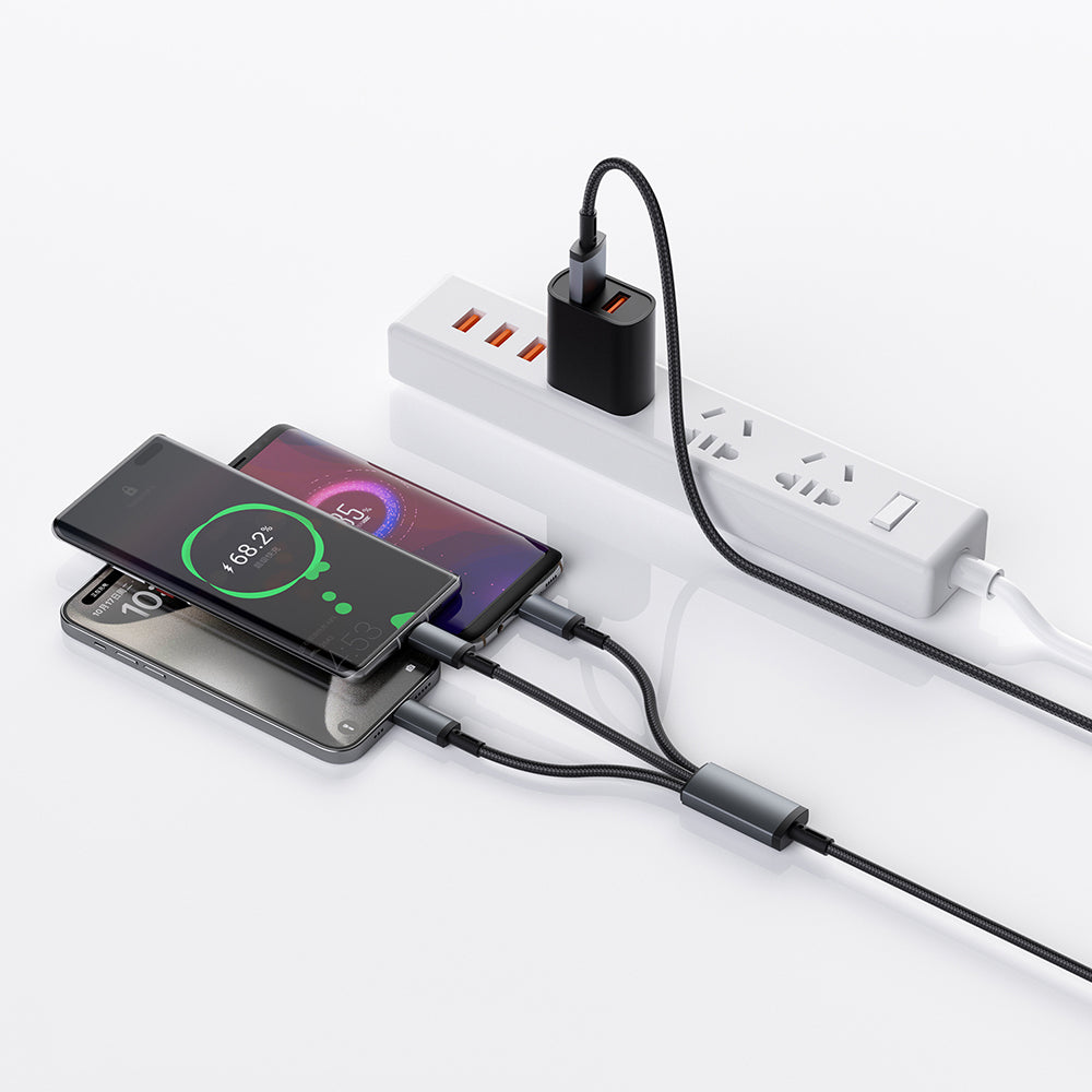 Wiwu Wi-C060 Titanlink Serisi 3in1 Type-C to Lightning – 2xType-C Örgülü Şarj ve Data PD Kablo 60W 1.2m