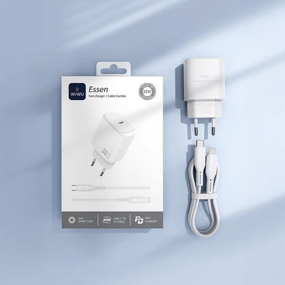 Wiwu Wi-G008 Essen Serisi GaN Tech PD Hızlı Şarj Başlığı Type-C to Type-C PD 30W Kablolu Şarj Seti