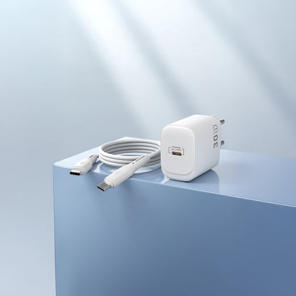 Wiwu Wi-G008 Essen Serisi GaN Tech PD Hızlı Şarj Başlığı Type-C to Type-C PD 30W Kablolu Şarj Seti