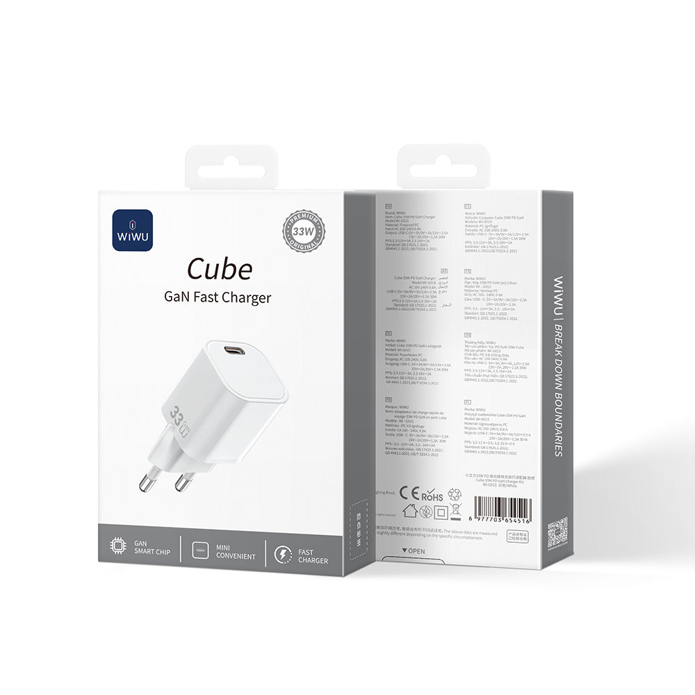 Wiwu Wi-G015 Cube Serisi GaN Tech PD Hızlı Şarj Özellikli Mini Şarj Başlığı 33W