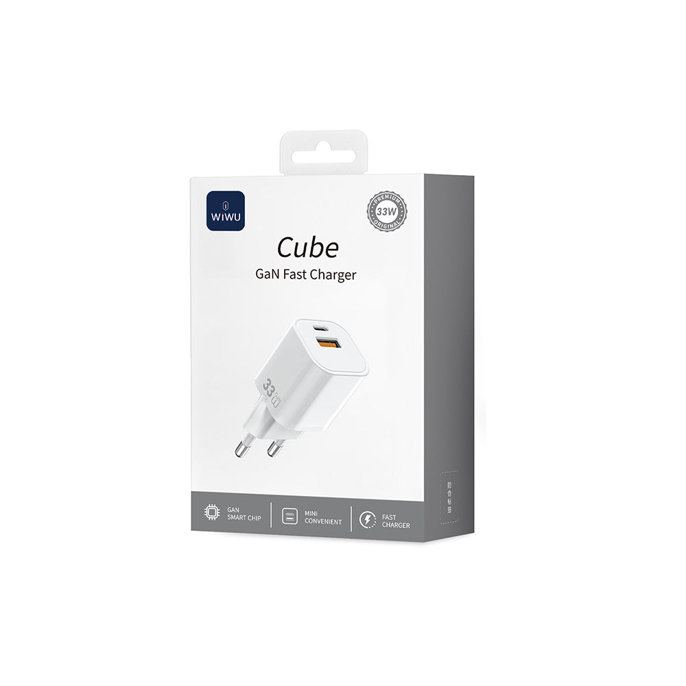 Wiwu Wi-G017 Cube Serisi Type-C PD & USB-A GaN Tech PD Hızlı Şarj Özellikli Mini Şarj Başlığı 33W