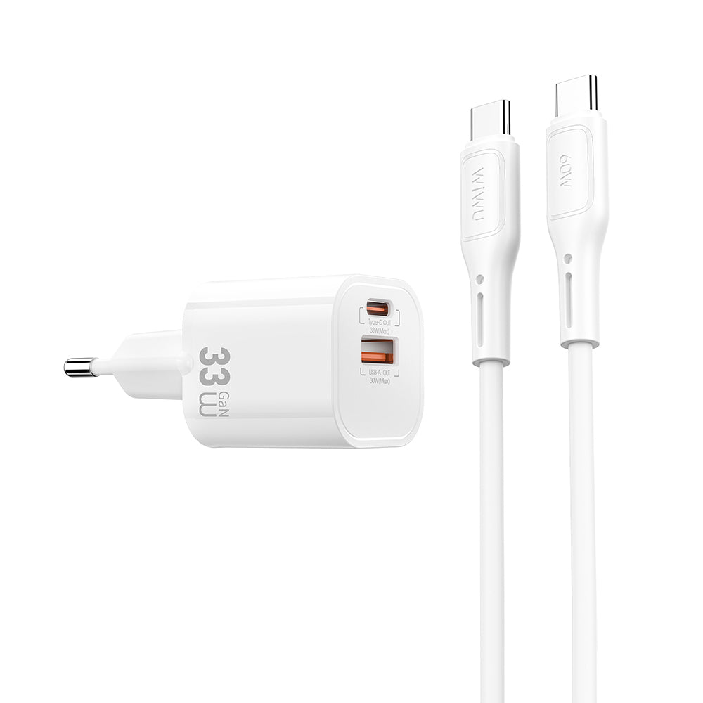 Wiwu Wi-G018 Cube Serisi Type-C to Type-C GaN Tech PD Hızlı Şarj Özellikli Kablolu Şarj Seti 33W
