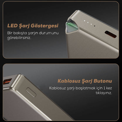 Wiwu Wi-P020 Ultra-Thin Explore Serisi Led Göstergeli Wireless M-safe Powerbank 15W 10000mAh