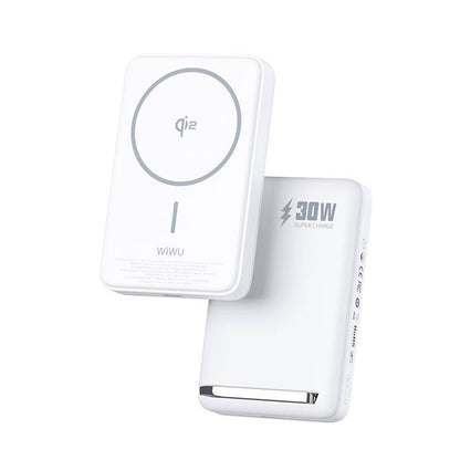 Wiwu Wi-P031 Qi2 Şarj Teknolojili LED Işık Göstergeli Standlı 30W Taşınabilir M-safe Wireless Powerbank 10.000mAh