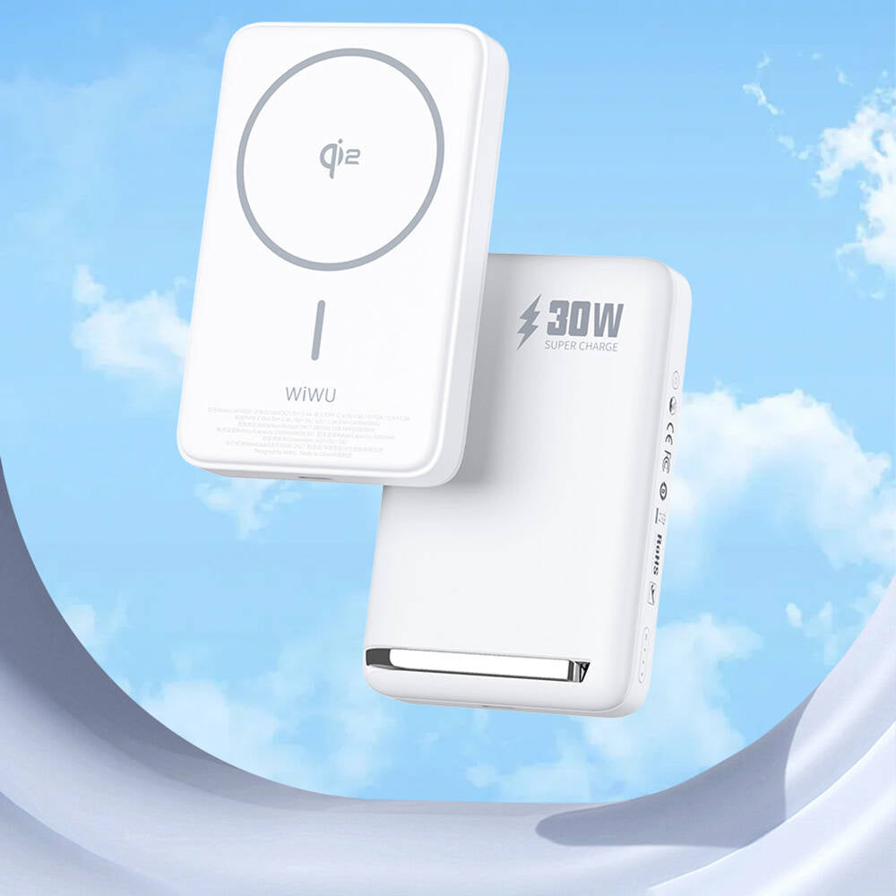 Wiwu Wi-P031 Qi2 Şarj Teknolojili LED Işık Göstergeli Standlı 30W Taşınabilir M-safe Wireless Powerbank 10.000mAh