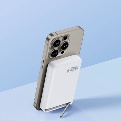 Wiwu Wi-P031 Qi2 Şarj Teknolojili LED Işık Göstergeli Standlı 30W Taşınabilir M-safe Wireless Powerbank 10.000mAh