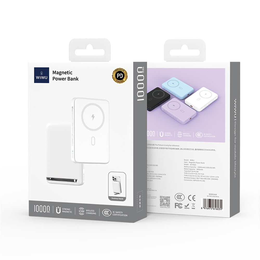 Wiwu Wi-P043 LED Işık Göstergeli Standlı Taşınabilir M-safe Wireless Powerbank 10.000mAh 15W