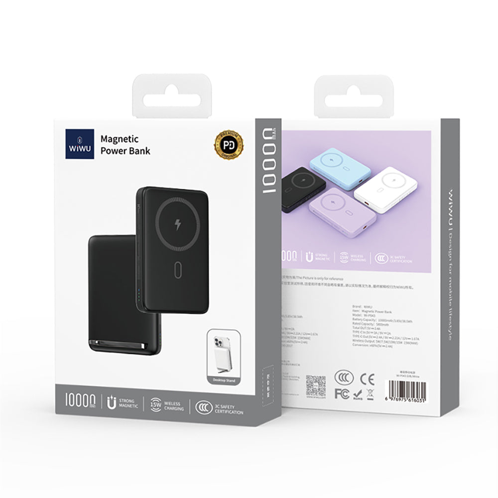 Wiwu Wi-P043 LED Işık Göstergeli Standlı Taşınabilir M-safe Wireless Powerbank 10.000mAh 15W