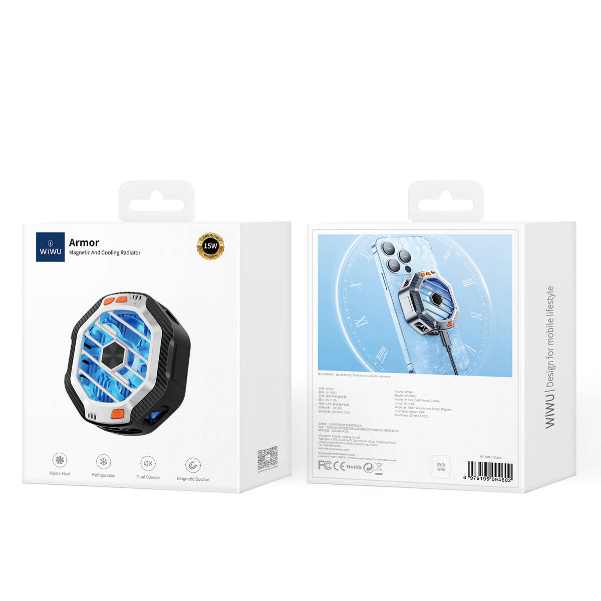 Wiwu Wi-R001 15W M-safe Şarj Özellikli RGB Işıklı Telefon Soğutucu Fan