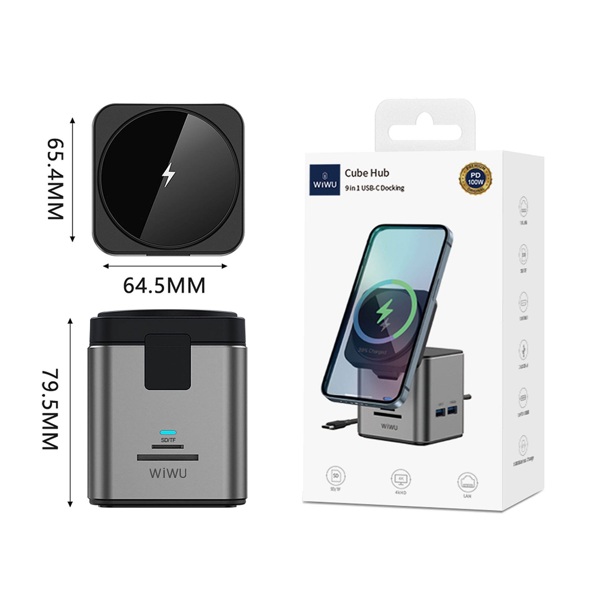 Wiwu Wi-W025 9in1 M-safe Şarj Özellikli Type-C Hub PD 100W USB 3.0 SD/TF HDMI RJ45