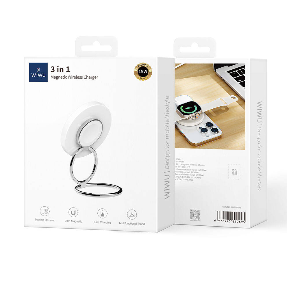 Wiwu Wi-W027 Standlı Hızlı ve M-safe Şarj Özellikli Kablosuz Şarj Aleti 15W