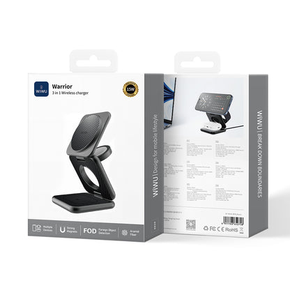 Wiwu Wi-W035 3 in 1 Magnetik Hızlı Şarj Özellikli Aramid Fiber Kablosuz Şarj Standı 15W