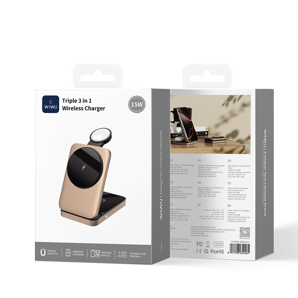 Wiwu Wi-W038 3in1 Katlanabilir Kablosuz Şarj Standı 15W
