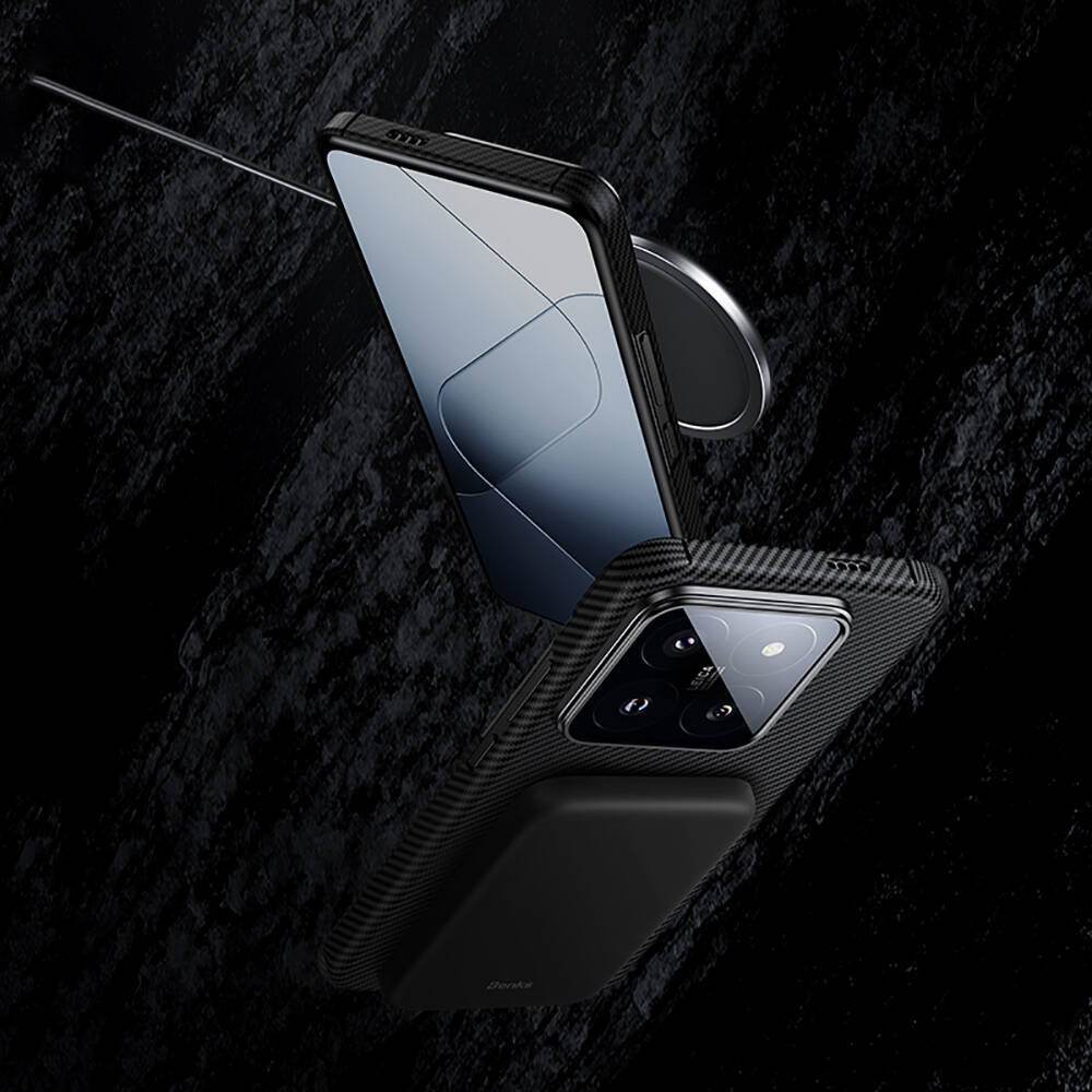 Xiaomi Mi 14 Kılıf M-safe Özellikli Karbon Fiber Benks Essential ArmorAir 600D Kevlar Kapak
