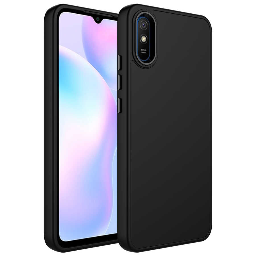Xiaomi Redmi 9A Kılıf Metal Çerçeve ve Buton Tasarımlı Silikon Zore Luna Kapak