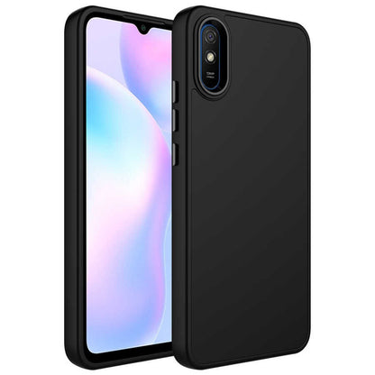 Xiaomi Redmi 9A Kılıf Metal Çerçeve ve Buton Tasarımlı Silikon Zore Luna Kapak