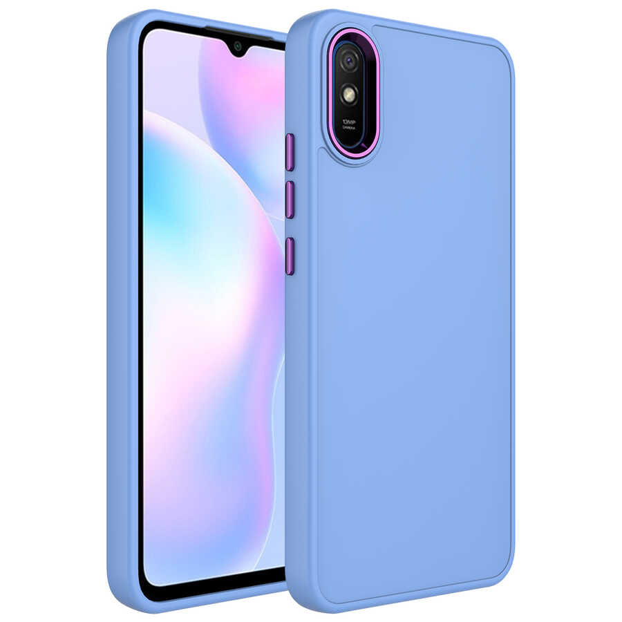 Xiaomi Redmi 9A Kılıf Metal Çerçeve ve Buton Tasarımlı Silikon Zore Luna Kapak