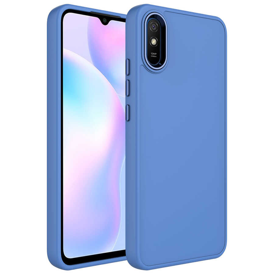 Xiaomi Redmi 9A Kılıf Metal Çerçeve ve Buton Tasarımlı Silikon Zore Luna Kapak