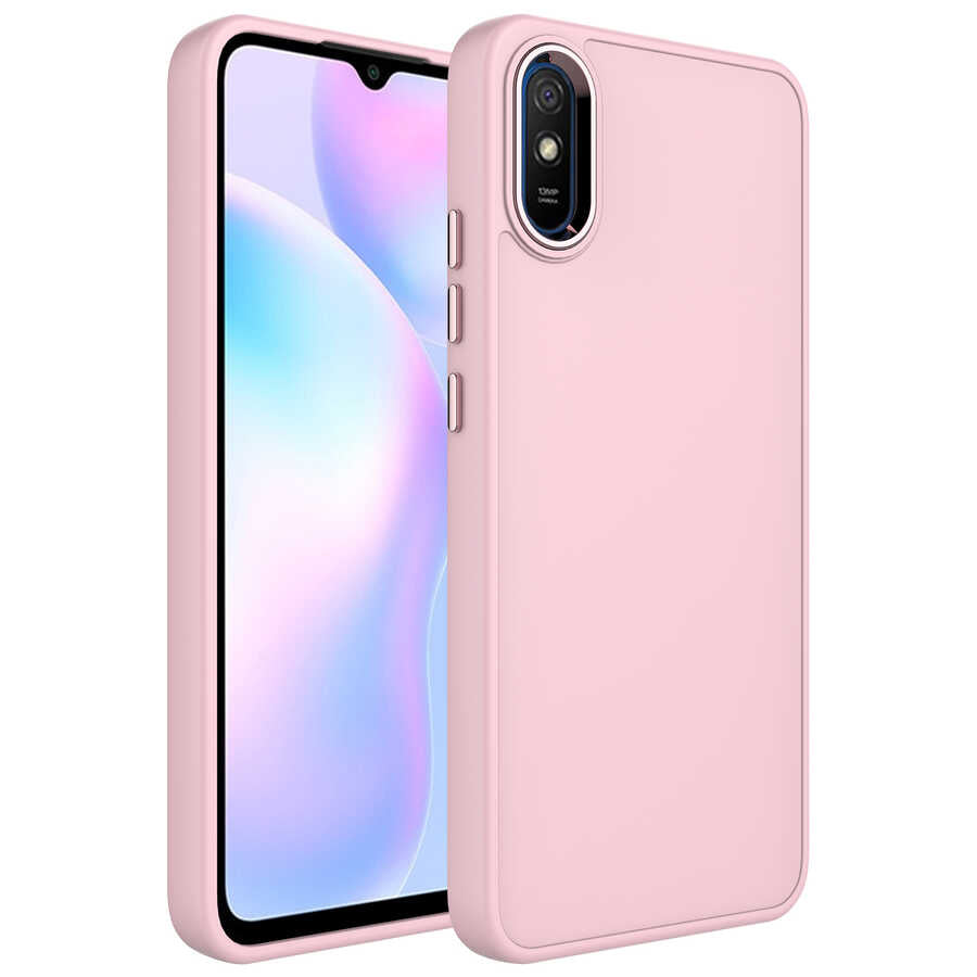 Xiaomi Redmi 9A Kılıf Metal Çerçeve ve Buton Tasarımlı Silikon Zore Luna Kapak