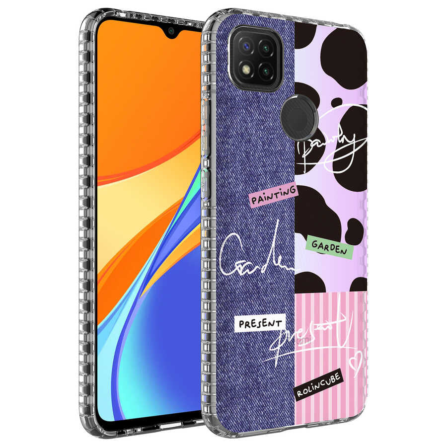 Xiaomi Redmi 9C Kılıf Airbag Kenarlı Renkli Desenli Silikon Zore Elegans Kapak