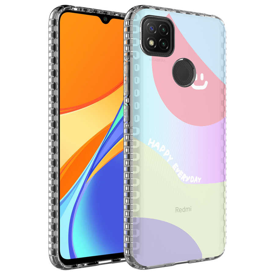 Xiaomi Redmi 9C Kılıf Airbag Kenarlı Renkli Desenli Silikon Zore Elegans Kapak