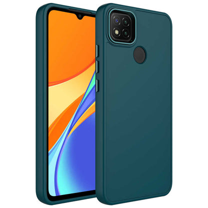 Xiaomi Redmi 9C Kılıf Metal Çerçeve ve Buton Tasarımlı Silikon Zore Luna Kapak