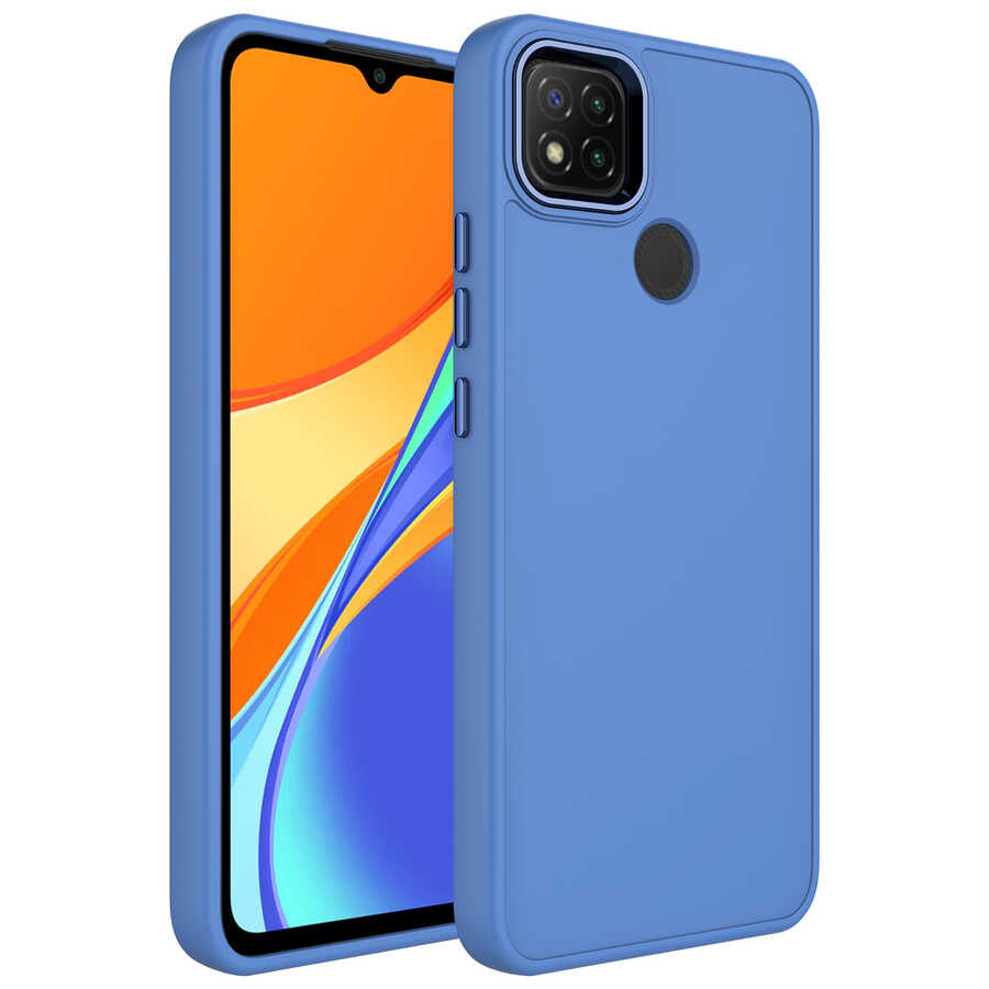 Xiaomi Redmi 9C Kılıf Metal Çerçeve ve Buton Tasarımlı Silikon Zore Luna Kapak