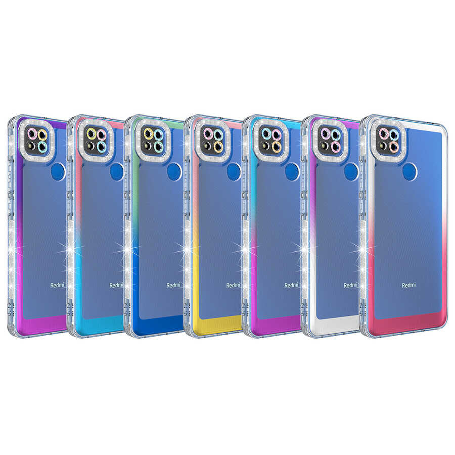 Xiaomi Redmi 9C Kılıf Simli ve Renk Geçiş Tasarımlı Lens Korumalı Zore Park Kapak