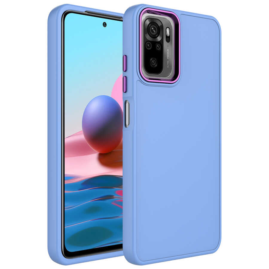 Xiaomi Redmi Note 10S Kılıf Metal Çerçeve ve Buton Tasarımlı Silikon Zore Luna Kapak