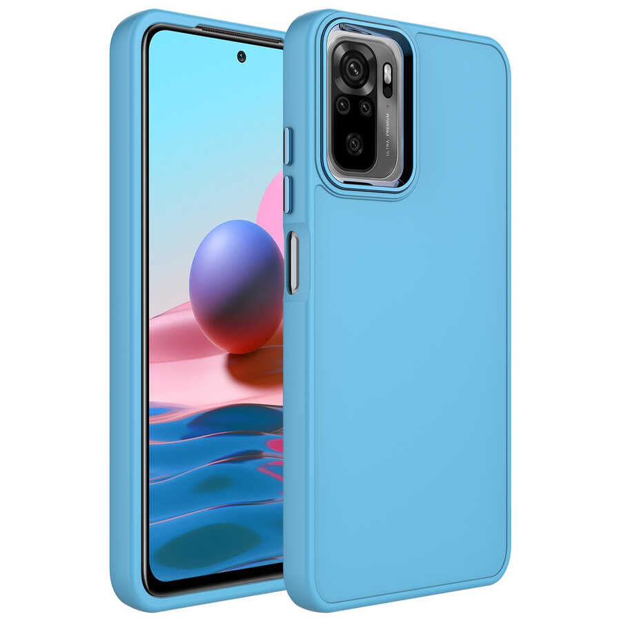 Xiaomi Redmi Note 10S Kılıf Metal Çerçeve ve Buton Tasarımlı Silikon Zore Luna Kapak