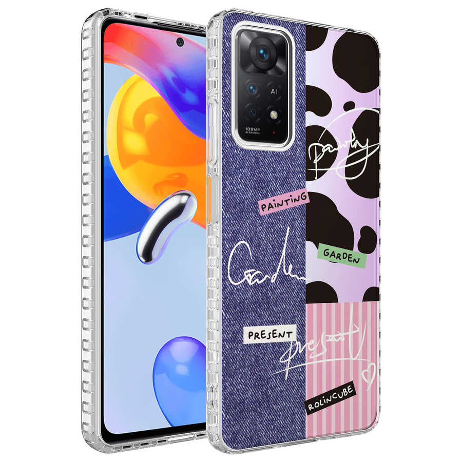 Xiaomi Redmi Note 11 Global Kılıf Airbag Kenarlı Renkli Desenli Silikon Zore Elegans Kapak
