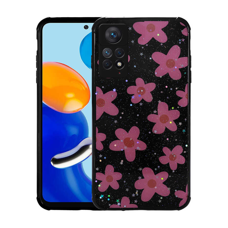 Xiaomi Redmi Note 11 Pro 5G Kılıf Simli Desenli Kamera Korumalı Parlak Zore Popy Kapak